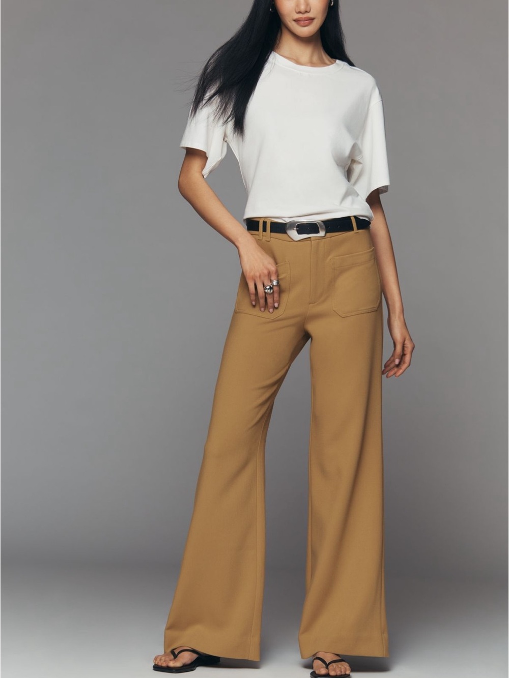 Maeve Wide-Leg Camel Pants - Women's High-Rise Casual Trousers - NWT